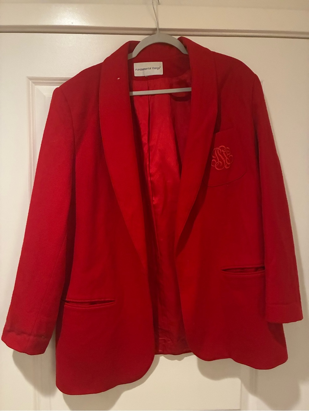 Classy Red Women's Blazer Jacket with Monogram Detail SIZE 14